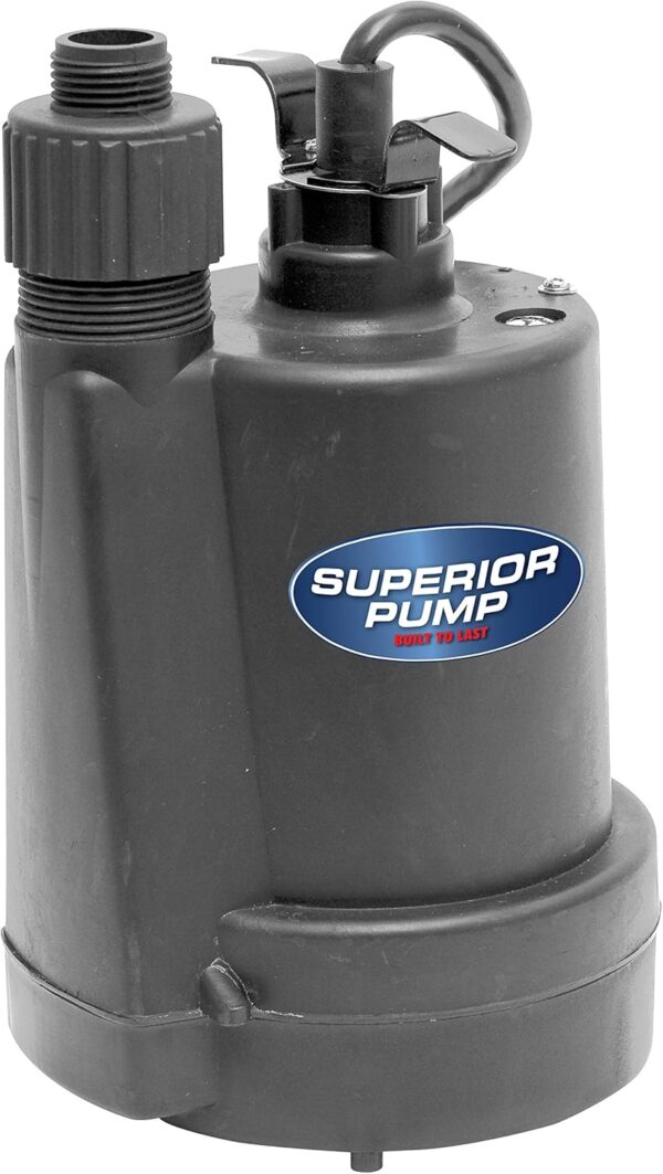 Superior Pump 91250 1800GPH - Bomba utilitaria termoplástica sumergible con cable de 10 pies, 1/4 HP.