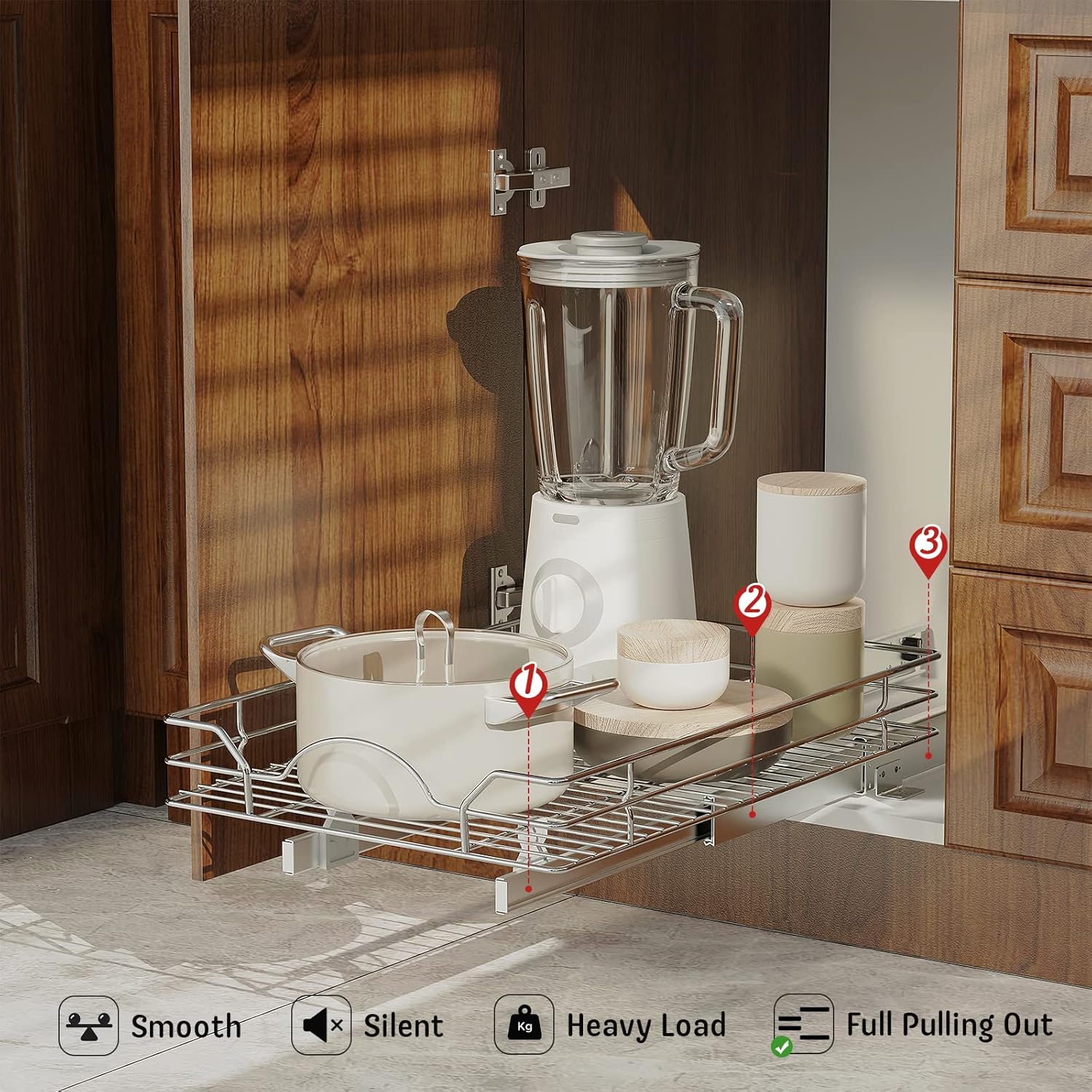 LOVMOR. Organizador de gabinete extraíble de 20 pulgadas de ancho x 17 pulgadas de profundidad, cajones deslizantes para gabinetes de cocina, cajones extraíbles para gabinetes de capacidad. - Image 3