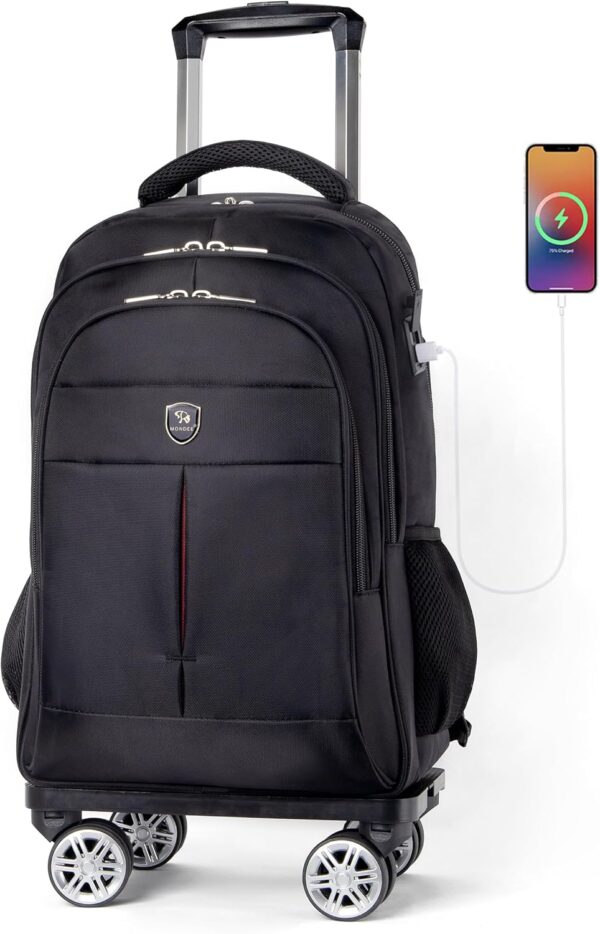 Mochila de viaje con asa desmontable de 35 l con ruedas aprobada por aerolíneas, ajuste giratorio de 360 °, mochila universitaria para portátil de 15.6 pulgadas con 4 ruedas.