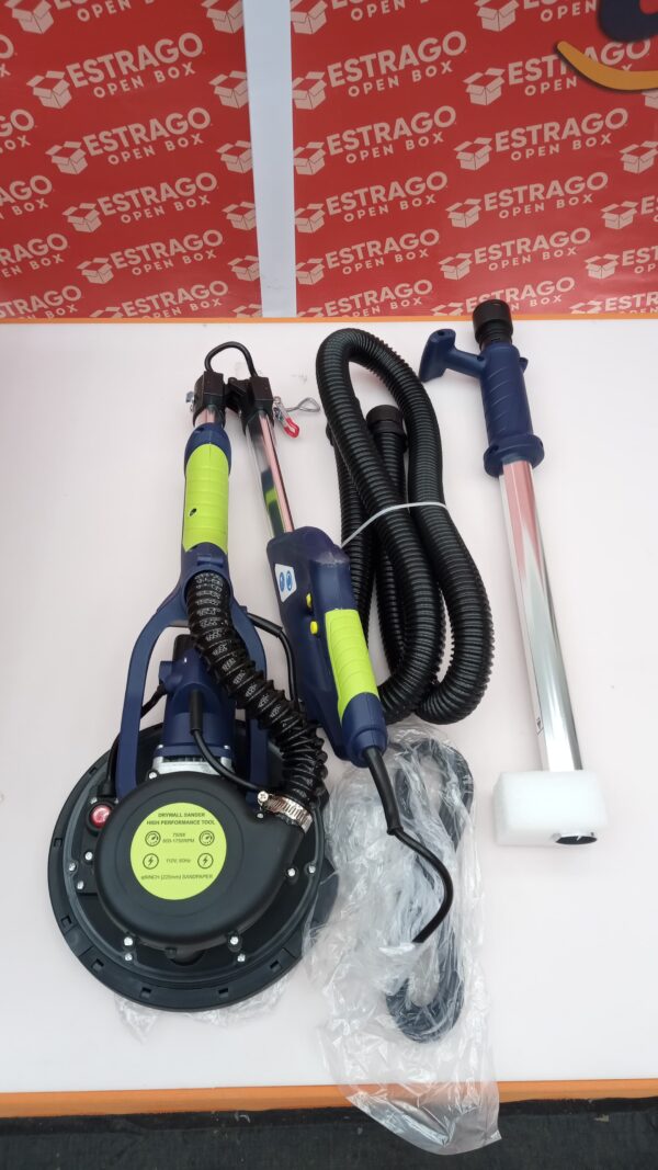 Lijadora eléctrica para paneles de yeso de 7,2 A con aspiración, luz LED, pantalla digital de 6 velocidades variables (900-1800 RPM), mango plegable y extensible, 9 discos de lijado y 3 lijas de rejilla. - Image 2