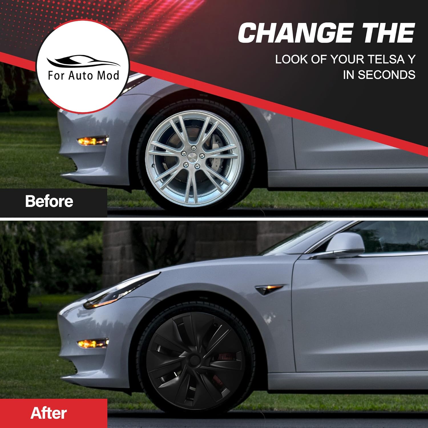 FORAUTOMOD Tesla Model Y - Cubiertas de rueda de 19 pulgadas, negro mate, 4 piezas, material ABS, a presión, se adapta a Tesla Model Y, compatible con ruedas de 19 pulgadas. - Image 4