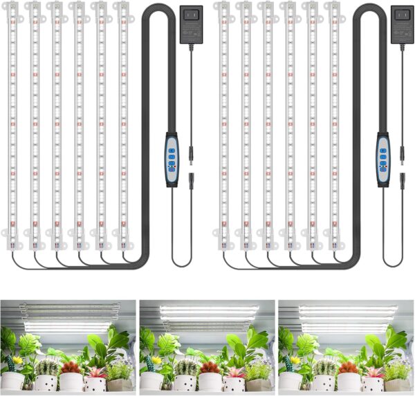 Wiaxulay Luz de crecimiento, 360 luces LED de espectro completo para plantas de interior, tira de luz de crecimiento de 6 bares/16 pulgadas con temporizador automático de 6/12/16 horas, 3 modos.