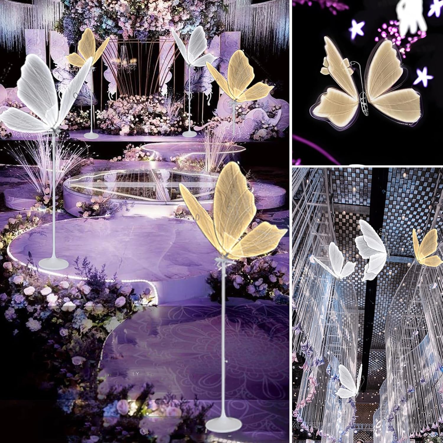 FLYINSKY. Lámpara de pie LED de mariposa de boda: lámpara de techo colgante de mariposa LED – Altura ajustable Accesorios de mariposa luminosa creativa para fiesta de boda (1, 23.6 in/23.6 pulgadas. - Image 3