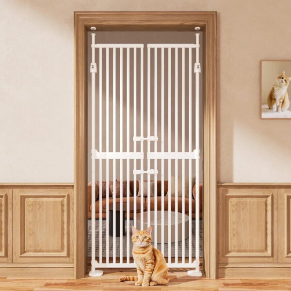 Puerta de gato extra alta de 71 pulgadas, puerta doble para mascotas.