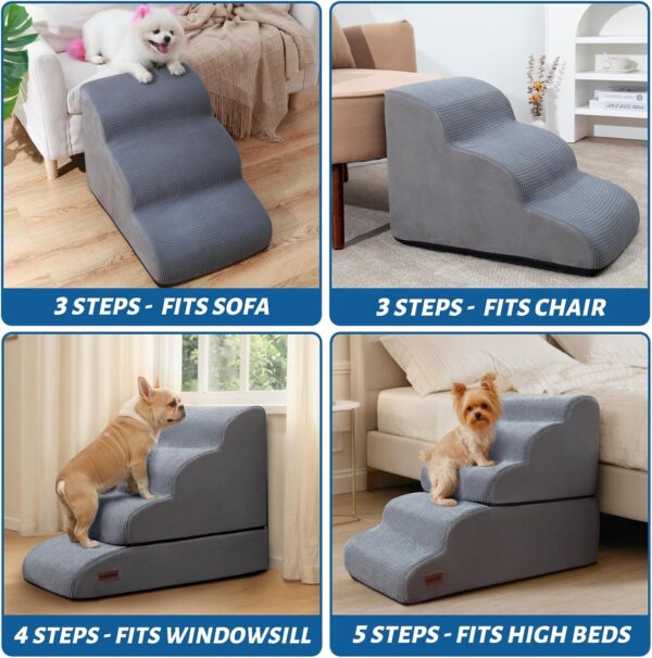 aodisman. Rampa para perros para sofá o cama, escaleras para perros de 3 escalones, peldaños suaves y antideslizantes para mascotas, adecuada para perros de patas cortas, mascotas lesionadas. - Image 2