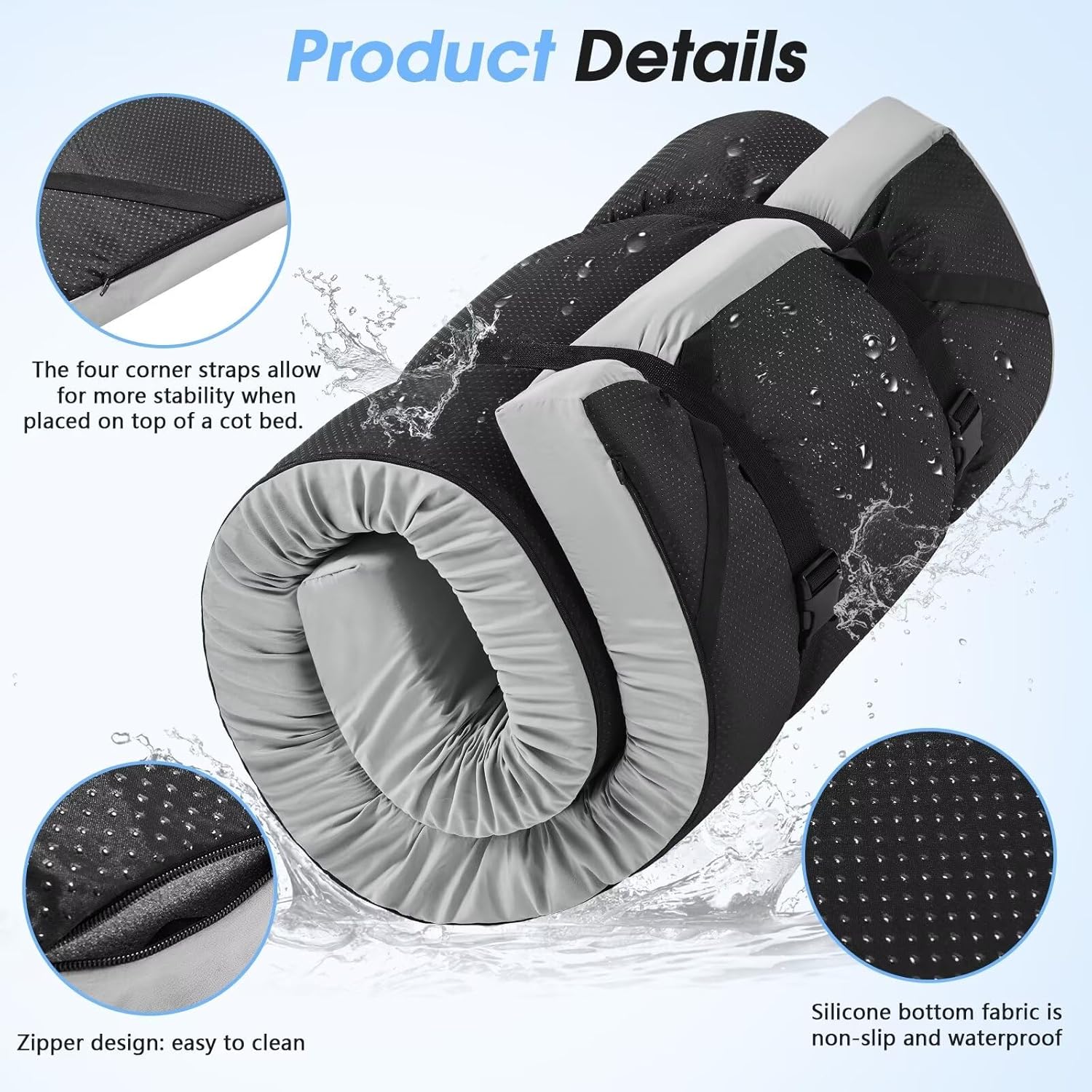 CYMULA. Almohadilla de colchón de espuma viscoelástica de 3 pulgadas para campamento, colchón inferior antideslizante con colchón enrollable portátil para viajes, camión, cama de invitados. - Image 3