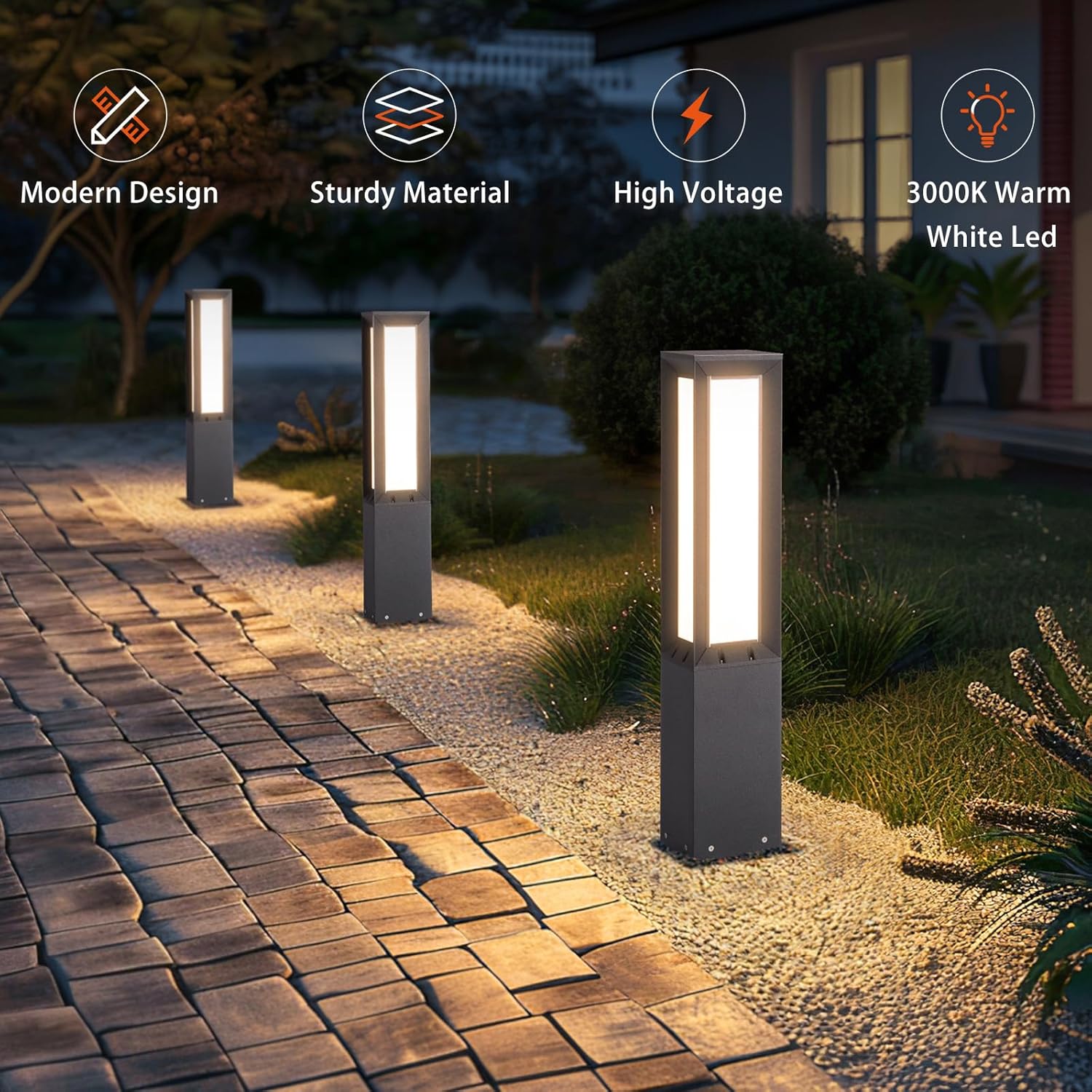 VZVI. Luz de camino de paisaje, 32 pulgadas, luz de camino al aire libre, 3000 K, luces modernas de bolardo de aluminio, IP65, impermeable, alto voltaje, iluminación de entrada, lámpara de pie. - Image 2