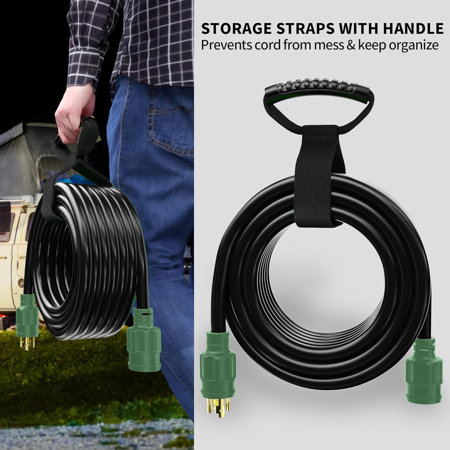 Vevor. Cable de generador de 50 amperios y caja de entrada de alimentación, cables de generador de 20 pies, 50 amperios, 125 V/250 V, cable de alimentación para generador NEMA14-50P/SS2-50R. - Image 4