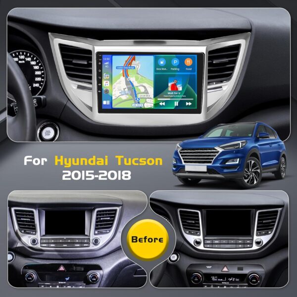 Inefala. 4+64G Inefala para Hyundai Tucson 2015-2018 Android 13 Radio de coche estéreo con unidad principal inalámbrica Carplay Android Auto Head, visualización táctil HD de 9 pulgadas, WiFi GPS BT5.0 FM/RDS. - Image 3