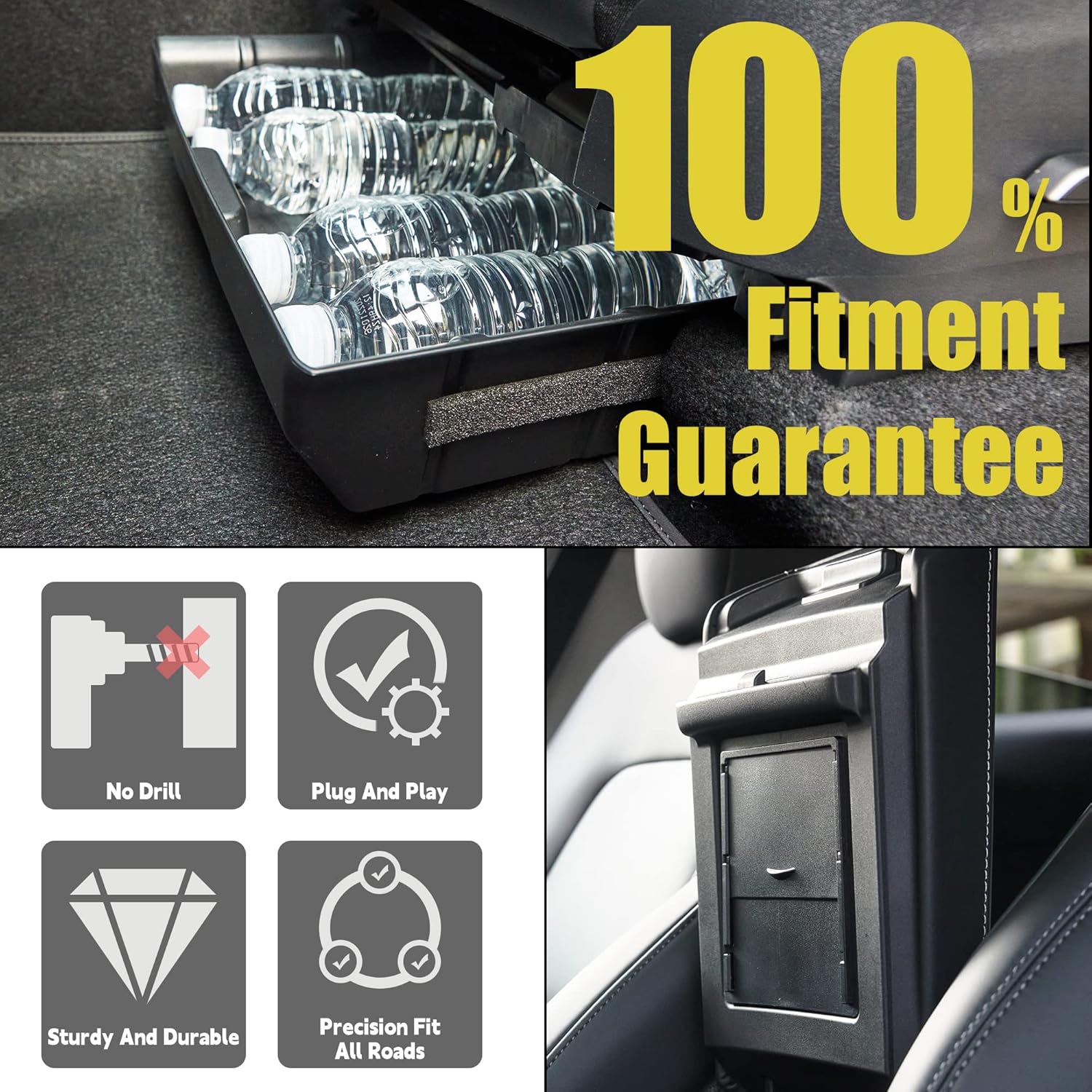 Motrobe - Bandeja organizadora de consola central Tesla Model Y para debajo del asiento, caja de almacenamiento para vasos, insertable en reposabrazos, caja de almacenamiento oculta. - Image 2