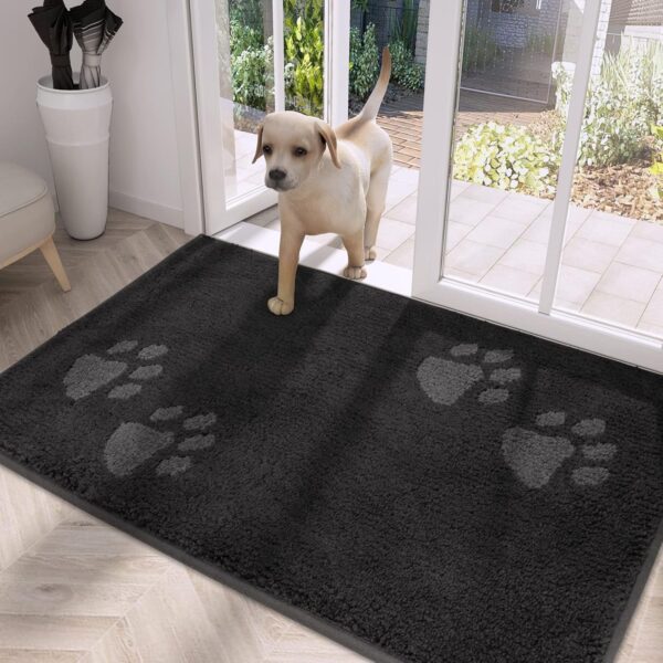 PURRUGS - Tapete que atrapa la suciedad para puerta, antideslizante, superabsorbente y lavable a máquina, raspador de zapatos, tapete de microfibra para entrada, 34 x 59 pulgadas, carbón.