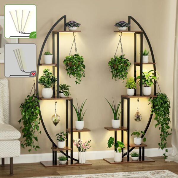 Soporte para plantas de interior con luces de crecimiento, estante de plantas de 6 niveles para plantas de interior, múltiples soportes de metal de 62 pulgadas, soporte de interior.