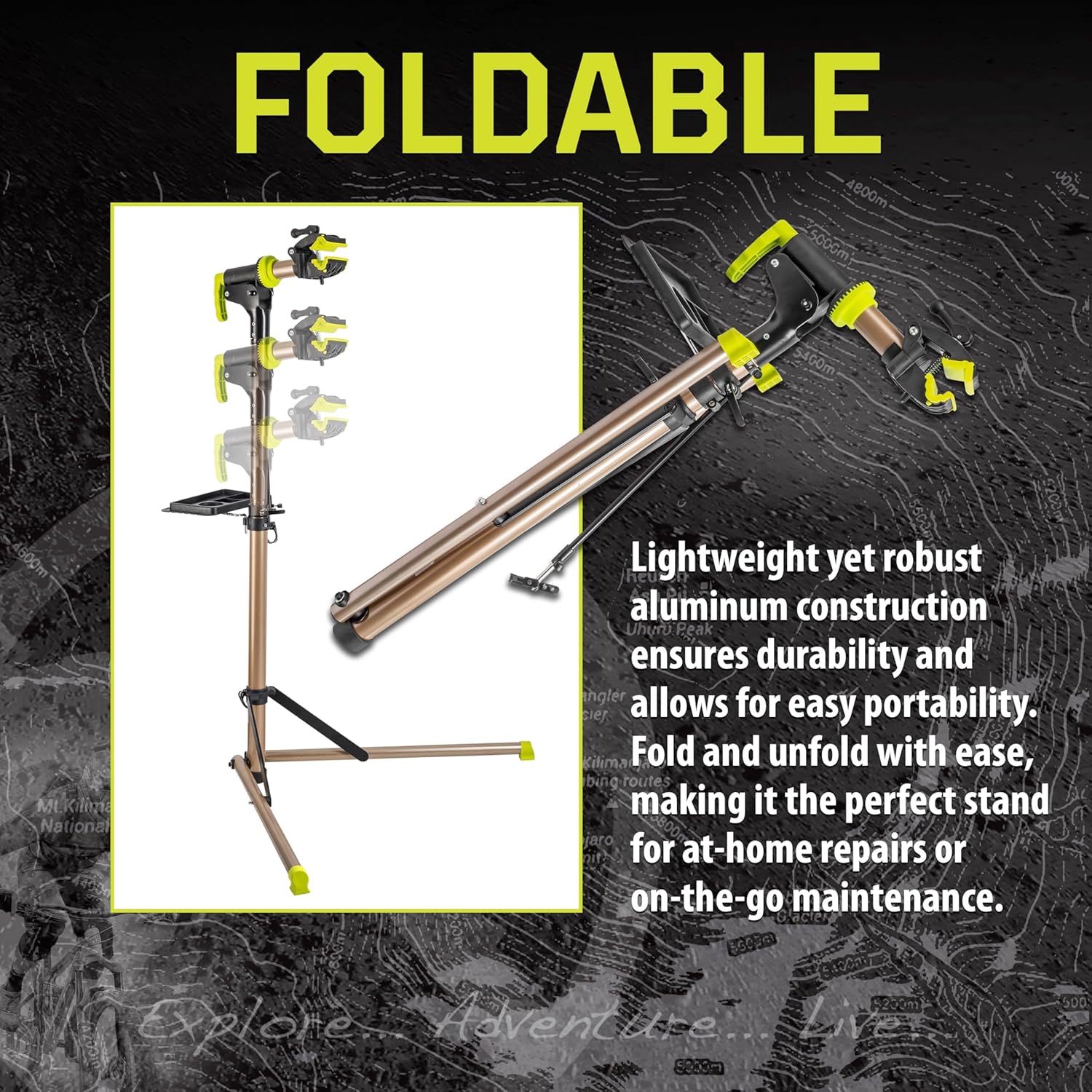 Kilimanjaro. Cycle Series Soporte de reparación de bicicletas, capacidad de 100 libras. Mantenimiento de bicicleta, sujeción ajustable. - Image 4