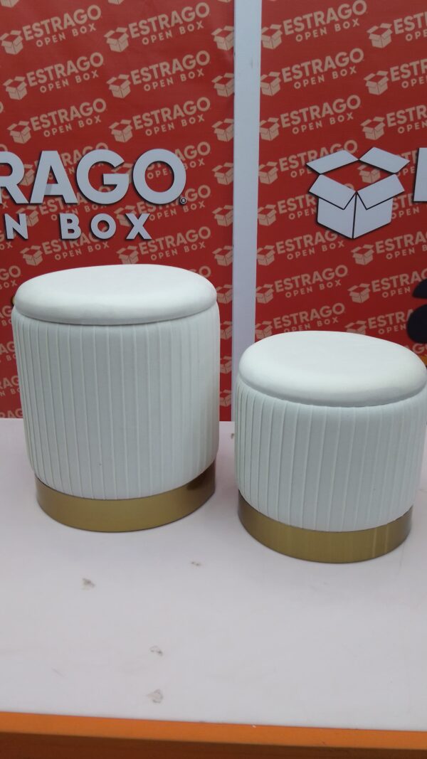 IBUYKE. 2 piezas otomanas de terciopelo con almacenamiento para recámara, color crema y redondo, otomana con base dorada, decoración del hogar, taburete tapizado suave, reposapiés acolchado, silla. - Image 6
