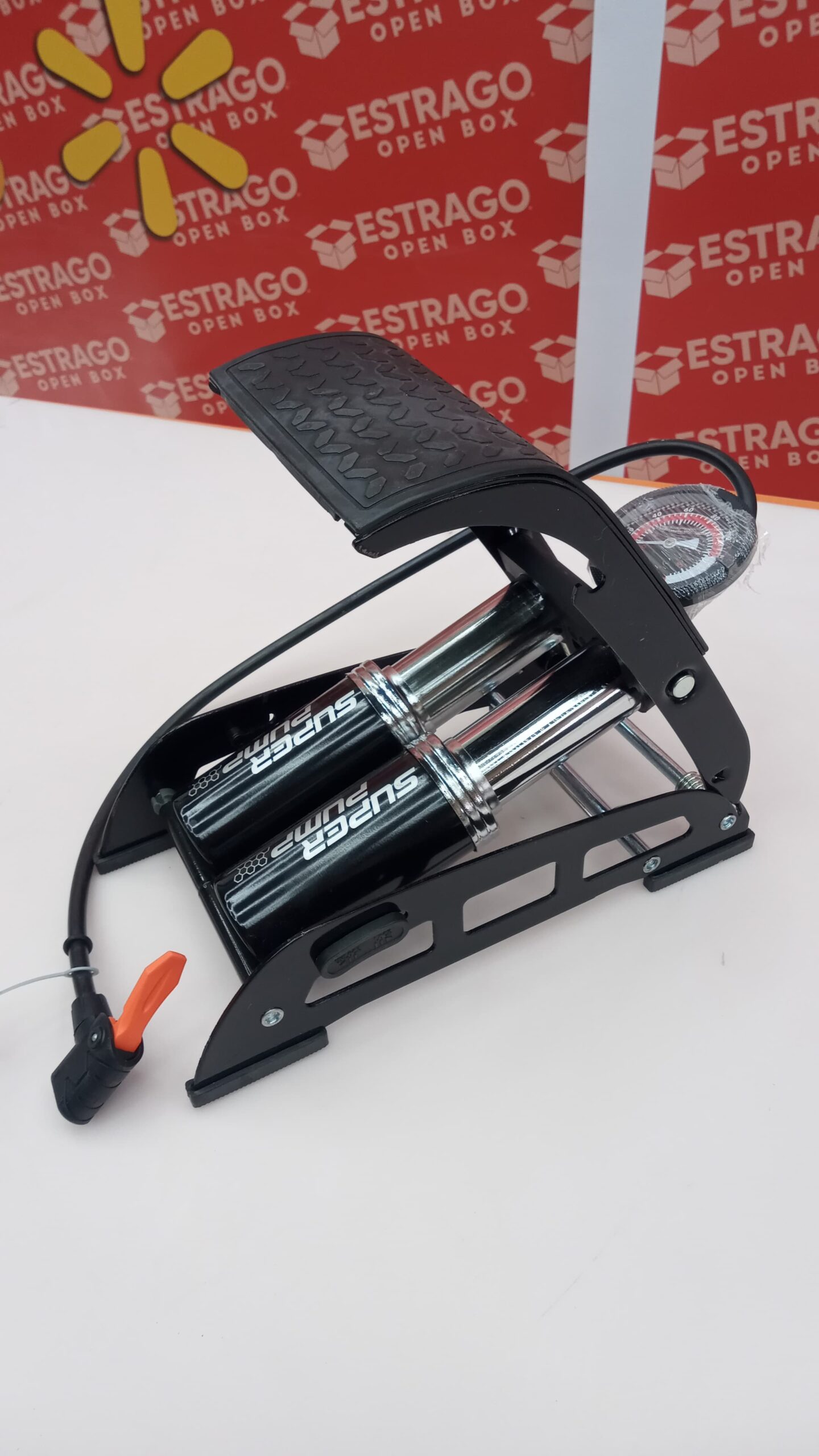 AB Tools. Bomba de pie de bicicleta de coche Inflador de neumáticos de aire Bomba de pie de barril doble 0-100psi TE032. - Image 6