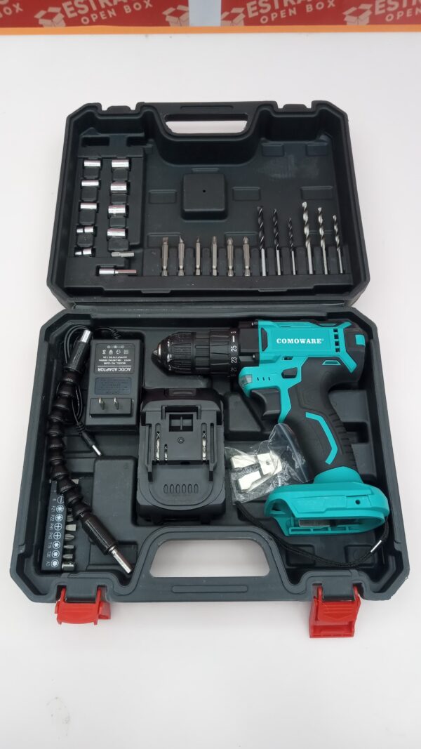 COMOWARE - Taladro inalámbrico de 20 V, juego de brocas eléctricas con 1 batería y cargador, portabrocas sin llave de 3/8 pulgadas, 2 velocidades variables, par de 266 en libras, posición 25+1 y 34. - Image 2