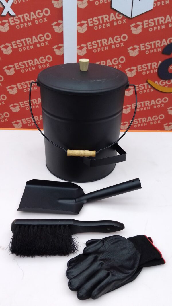 cubeta de ceniza con tapa y pala, cubeta de chimenea de 4 galones para cenizas, cubeta de metal incluye escoba de mano y guantes para hoguera, estufa de leña y parrilla, 10 pulgadas (ID) x 12. - Image 3