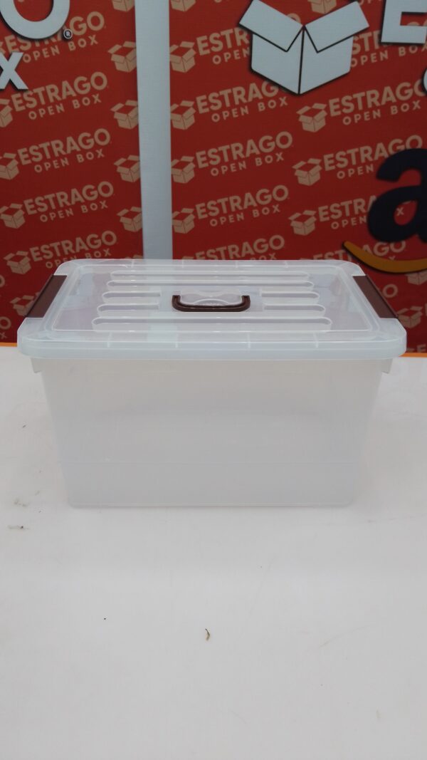 Paquete de 6 contenedores de almacenamiento de plástico transparente de 17 cuartos con tapa y hebillas de cierre, caja organizadora apilable con asa. - Image 2