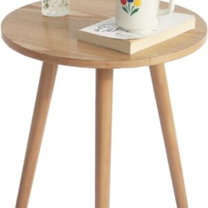 AWASEN. Mesa auxiliar redonda, pequeña mesa de noche, moderna mesa auxiliar para sala de estar, recámara, oficina, espacios pequeños, 16 pulgadas de profundidad x 19.5 pulgadas de alto (nogal natural).