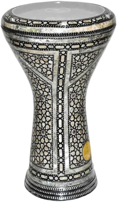 Nuevo Gawharet El Fan Drum Darbuka tabla doumbek 17/17.5 pulgadas con incrustaciones de nácar instrumento musical egipcio (Black Draco).