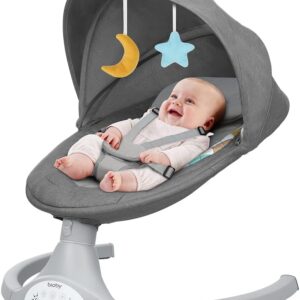 ASIN. Bioby Hamaca Bebe Electrica, Mecedora Bebe con Arnés de 5 Puntos, 5 Amplitudes de Balanceo, con Bluetooth, Mando a Distancia, Columpio Bebe Balancin Ligero para Bebés de 2 a 9 kg, 0-10 Meses .