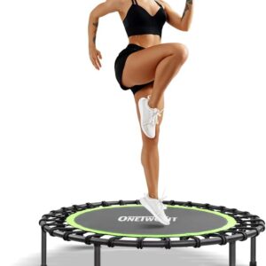 ONETWOFIT. Trampolín de Rebote para Adultos, silencioso, Mini trampolín para Ejercicio en Interiores, para Fitness, trampolín elástico.