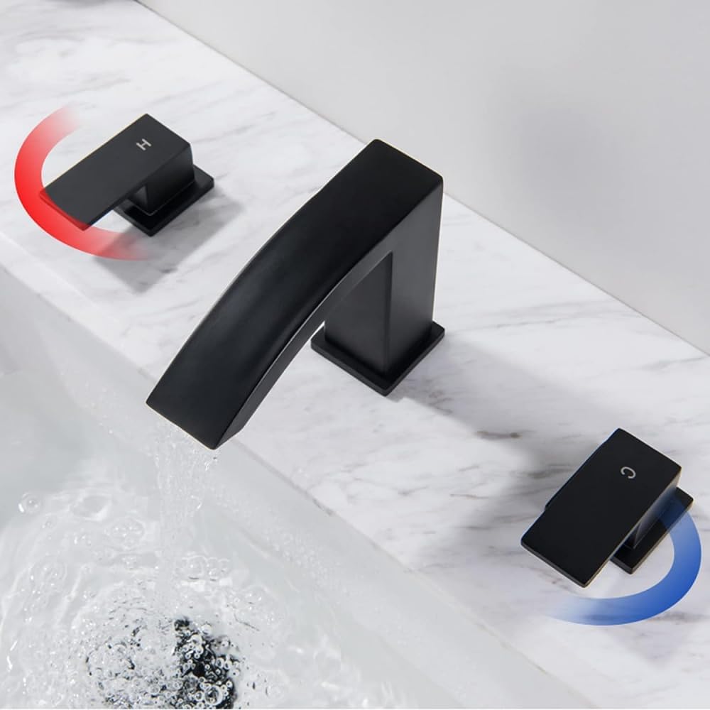 Grifo de cascada de 3 orificios Doble manija de doble manija ancho de boucet de pico ancho para lavabo de acero inoxidable de acero inoxidable Gold caliente y fría de acero inoxidable. - Image 4