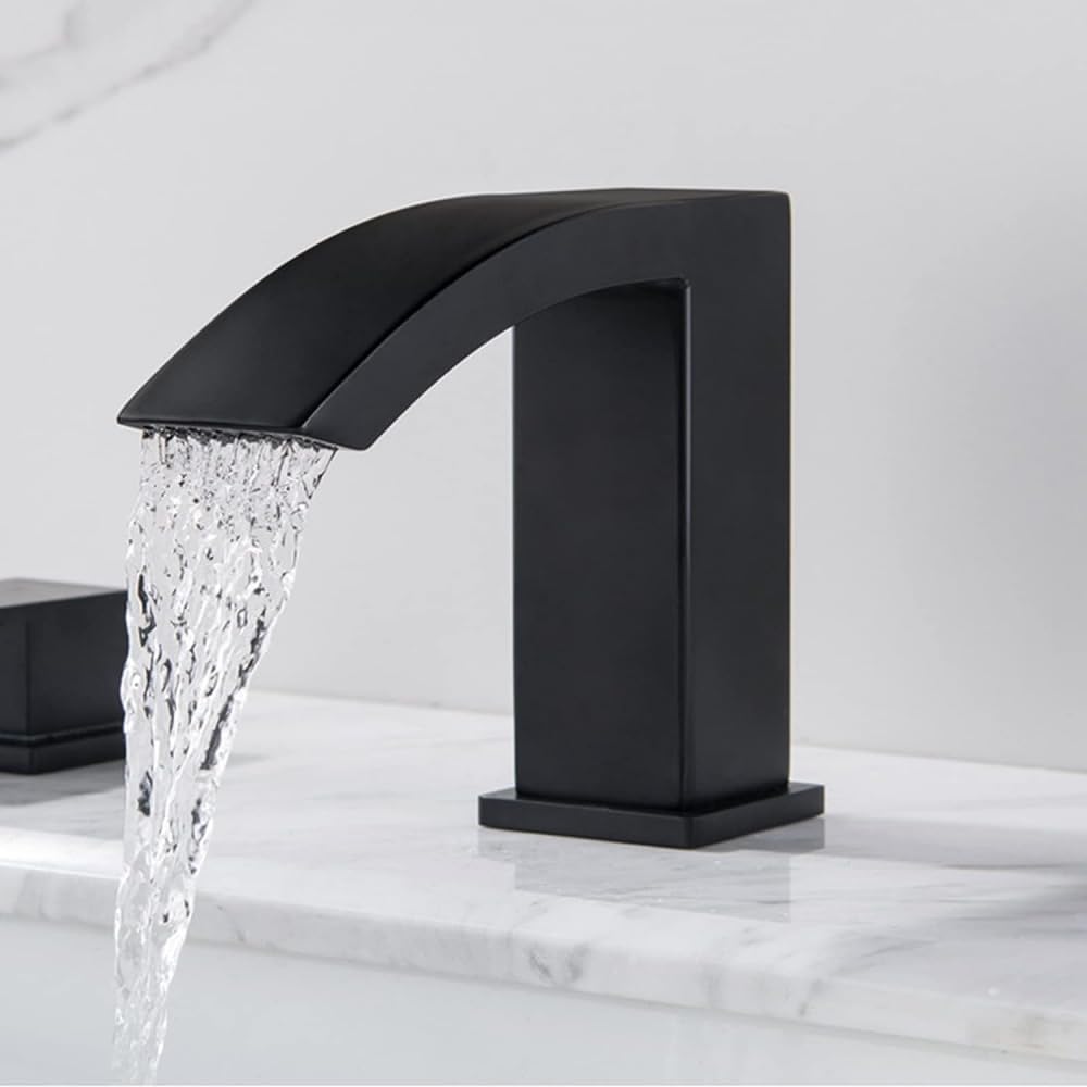 Grifo de cascada de 3 orificios Doble manija de doble manija ancho de boucet de pico ancho para lavabo de acero inoxidable de acero inoxidable Gold caliente y fría de acero inoxidable. - Image 3