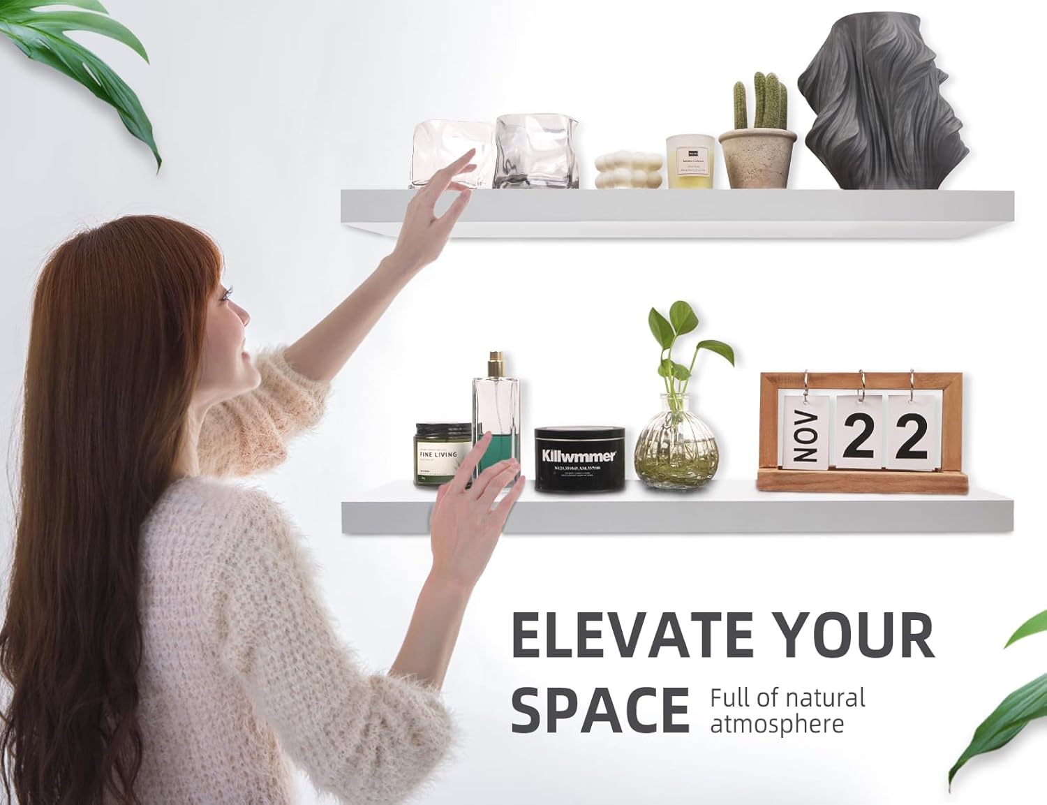 TANYRE. Estantes flotantes rústicos de granja, estantes montados en la pared para recámara, sala de estar, cocina, juego de 2-24 x 6.7 x 1.2 pulgadas (blanco, 24 pulgadas). - Image 3