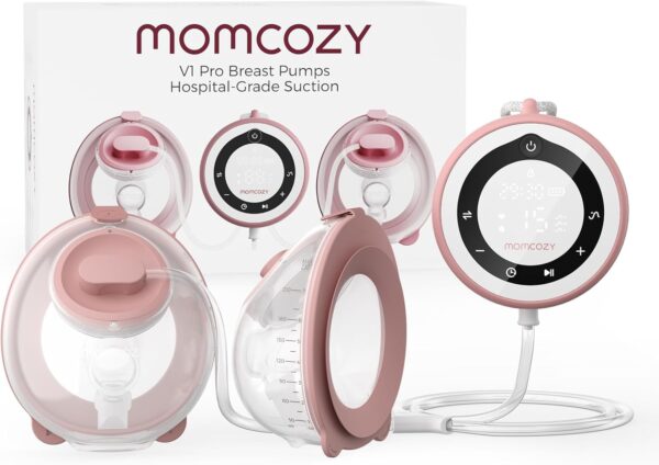Momcozy - Extractor de leche de grado hospitalario, manos libres y portátil, con 3 modos, 15 niveles, equipado con brida doble ajuste a prueba de fugas, color rosa oscuro.