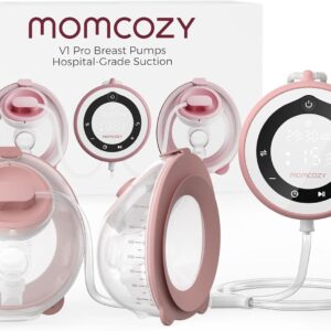 Momcozy. - Extractor de leche de grado hospitalario, manos libres y portátil, con 3 modos, 15 niveles, equipado con brida doble ajuste a prueba de fugas, color rosa oscuro.