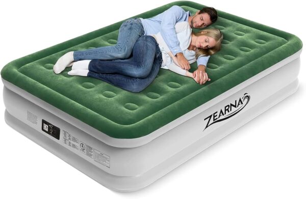 Colchón de aire Queen con bomba integrada, cama hinchable mejorada, 2 minutos de rápido auto inflable con cámara de aire doble, 18 pulgadas/6100 libras máximo, toda la noche sin perder aire.