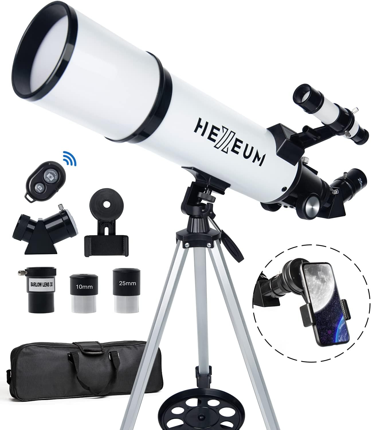 HEXEUM. Telescopio, Telescopio Astronómico 80/600mm para Adultos, Telescopio Refractor para Niños y Principiantes, Telescopio Profesional Potente 24x-180x con Adaptador Teléfono Trípode Observar La Luna. - Image 3