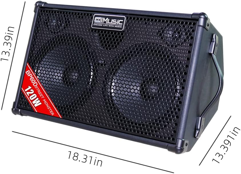 Coolmusic. BP60D - Amplificador de guitarra acústica de 120 W, altavoz Bluetooth portátil con efecto de retardo de coro de reverberación, 7 entradas. - Image 2
