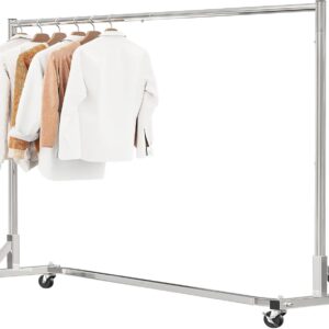 Simple Trending. Base industrial de grado Z de 70 pulgadas extra largo, estante de ropa con ruedas de grado comercial, resistente carga de 600 libras con ruedas, cromado.