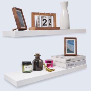 TANYRE. Estantes flotantes rústicos de granja, estantes montados en la pared para recámara, sala de estar, cocina, juego de 2-24 x 6.7 x 1.2 pulgadas (blanco, 24 pulgadas).