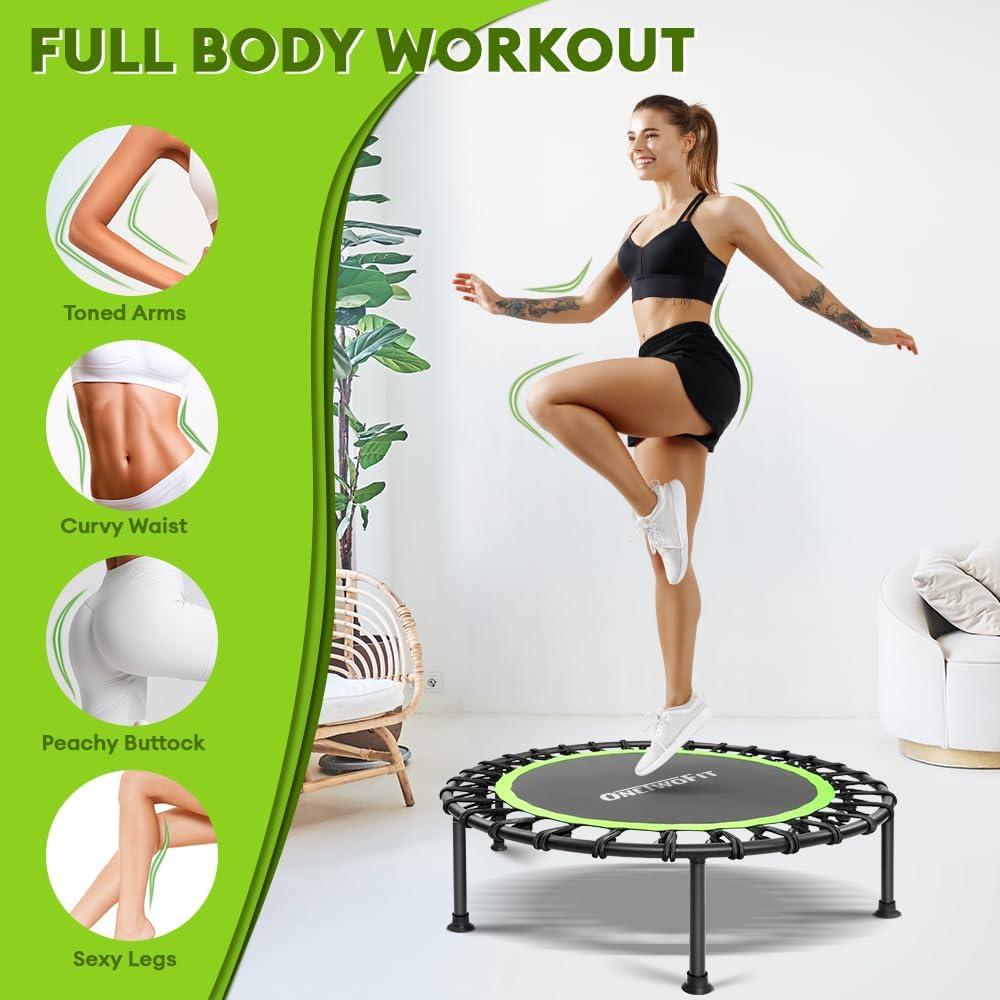 ONETWOFIT. Trampolín de Rebote para Adultos, silencioso, Mini trampolín para Ejercicio en Interiores, para Fitness, trampolín elástico. - Image 3