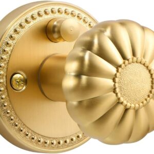 SORWDUERM - Pomos de puerta dorados para puerta de privacidad, latón satinado, pomos de puerta interiores dorados cepillados, para recámara y baño, aleación de zinc