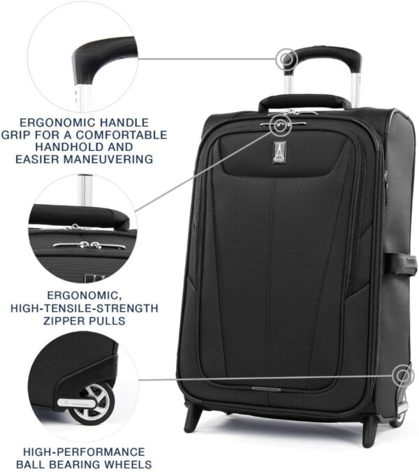 Travelpro. Maxlite 5 Softside - Equipaje vertical expandible de 2 ruedas, veliz ligera, hombres y mujeres, Negro -, Carry-on 22-Inch, Maxlite 5 Softside - Equipaje vertical extensible ligero. - Image 2