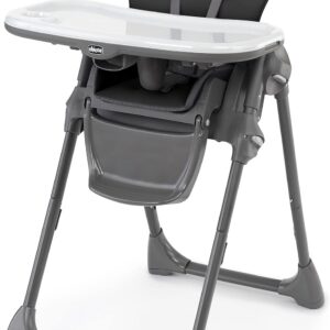 Chicco. Silla Alta Periquera para Bebé Polly Easy Negra. Compacta y fácil de limpiar con asiento y reposapiés ajustables.