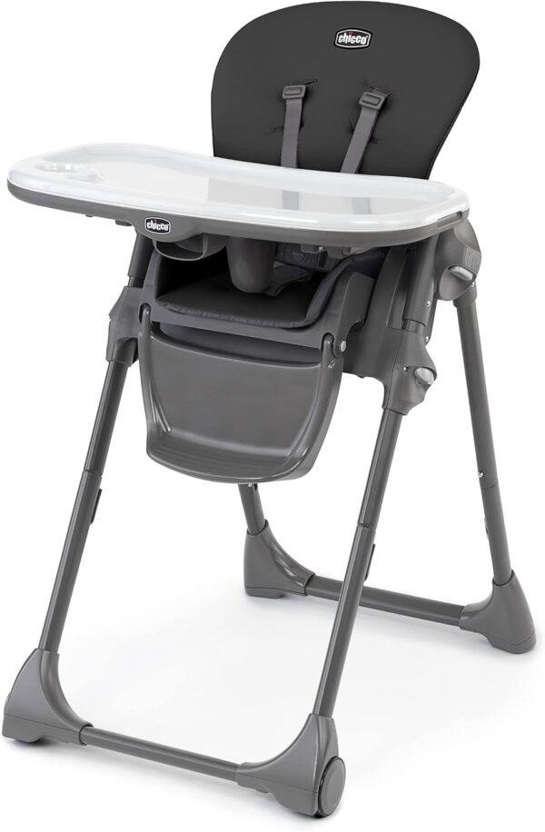 Chicco. Silla Alta Periquera para Bebé Polly Easy Negra. Compacta y fácil de limpiar con asiento y reposapiés ajustables.