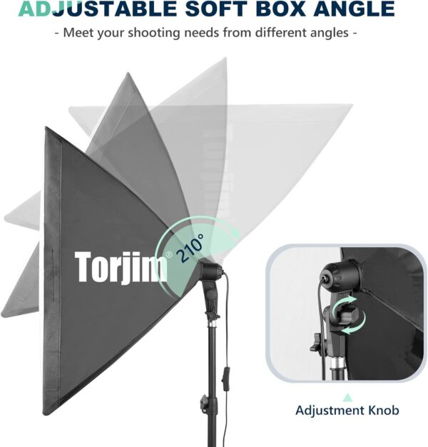 Torjim - Kit de iluminación para fotografía de Softbox, iluminación profesional de estudio fotográfico con caja blanda de 2 x 27 pulgadas | 2 bombillas LED E26 de 85 W 3000-7500 K, kit de iluminación continua para grabación de video (ST-10877) - Image 3