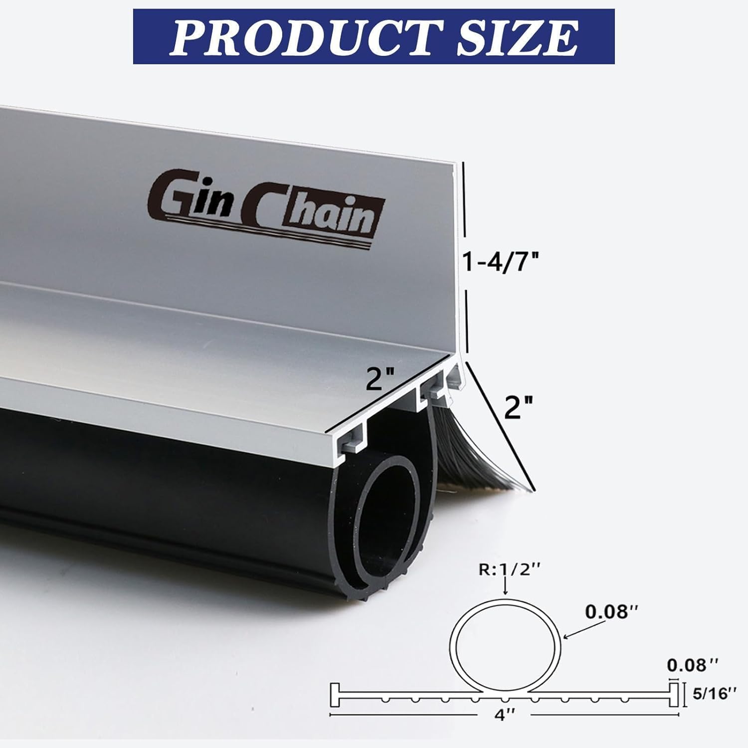 Ginchain. Sellos de puerta de cochera, goma inferior en forma de U +O de alta resistencia con base de retención de riel de aluminio + kit de combinación de cepillo para polvo de 5 cm, kit universal de pelado para puerta de cochera (16.4 pies). - Image 3