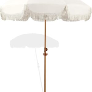 Paraguas De Patio 2.1 Metros Con Flecos Upf50, Madera Y Acer