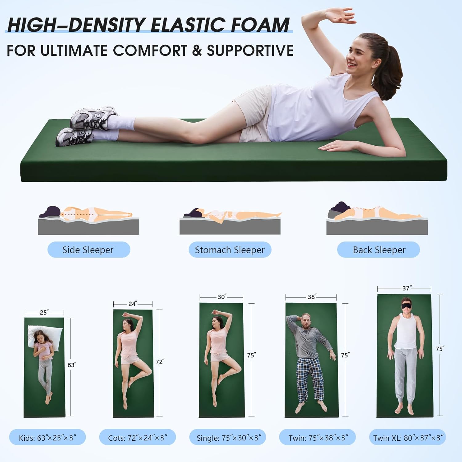 CYMULA - Colchón de espuma viscoelástica para acampar, colchón, para dormir, portátil, enrollable para niños, cama de invitados para dormir - Image 2