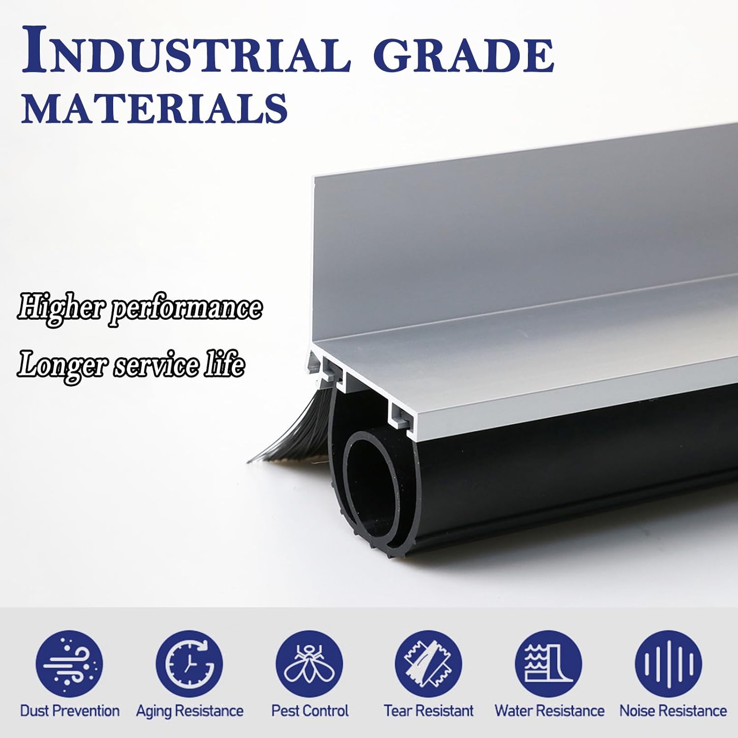 Ginchain. Sellos de puerta de cochera, goma inferior en forma de U +O de alta resistencia con base de retención de riel de aluminio + kit de combinación de cepillo para polvo de 5 cm, kit universal de pelado para puerta de cochera (16.4 pies). - Image 4