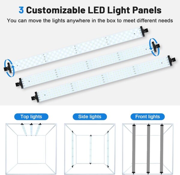 Caja de luz fotográfica de estudio fotográfico de 32 x 32 pulgadas para fotografía, caja de luz grande de 405 LED con 3 paneles de luz, atenuación continua y tela de luz suave para fotografía. - Image 3