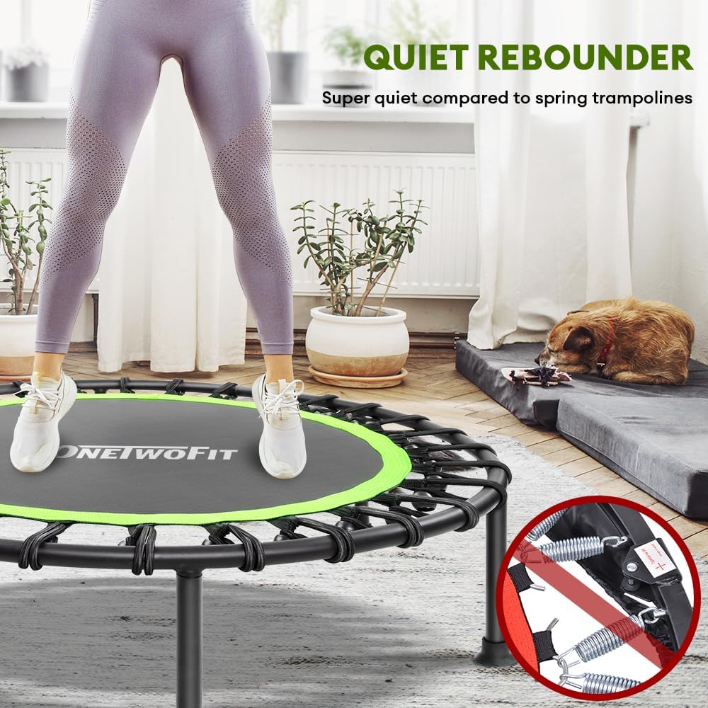 ONETWOFIT. Trampolín de Rebote para Adultos, silencioso, Mini trampolín para Ejercicio en Interiores, para Fitness, trampolín elástico. - Image 2