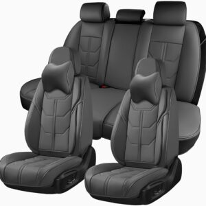 BWTJF - Juego completo de fundas de asiento de coche color gris, fundas universales para asientos delanteros y traseros para coches, protectores de asiento de automóvil impermeables con almohada para la cabeza, cojines de asiento de automóvil para la mayoría de sedanes, SUV, camionetas.