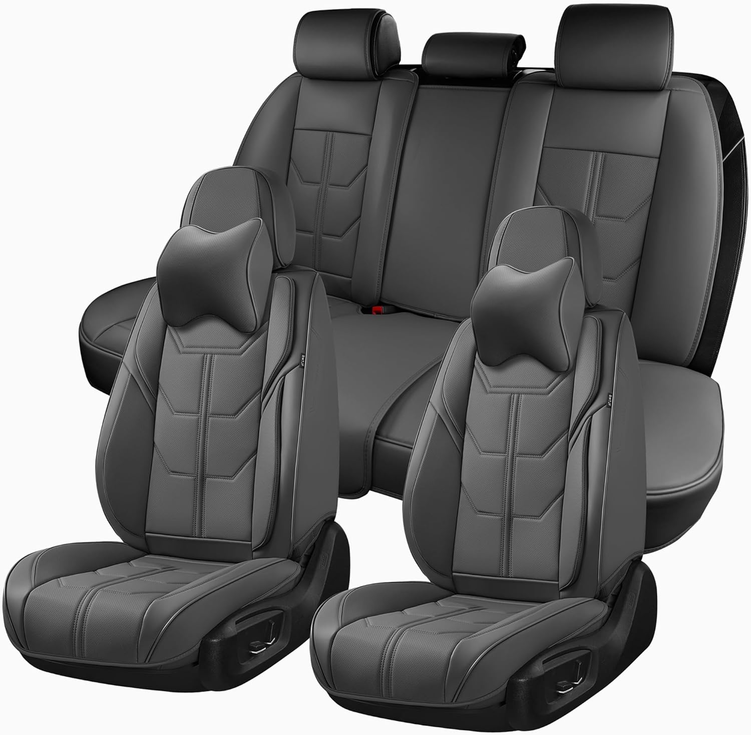 BWTJF - Juego completo de fundas de asiento de coche color gris, fundas universales para asientos delanteros y traseros para coches, protectores de asiento de automóvil impermeables con almohada para la cabeza, cojines de asiento de automóvil para la mayoría de sedanes, SUV, camionetas.